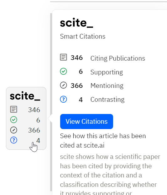An example of Scite.ai badge seen alongside an article